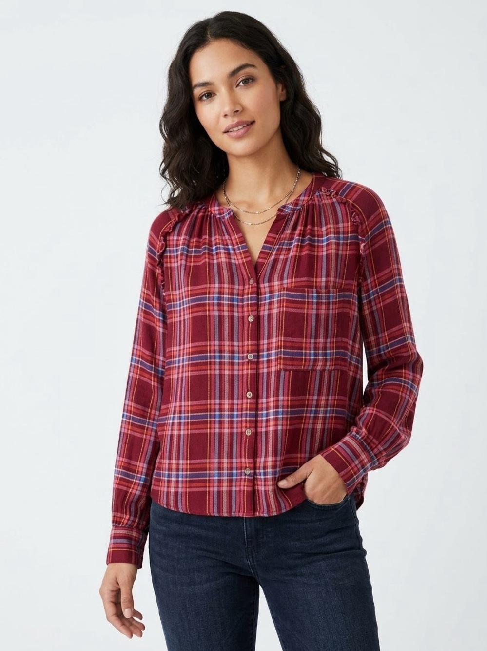 Pilcro Burgundy Plaid Button-Front Shirt Large